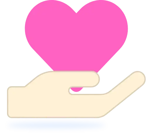 Icono una mano y un corazón para recaudar fondos PAY by QR
