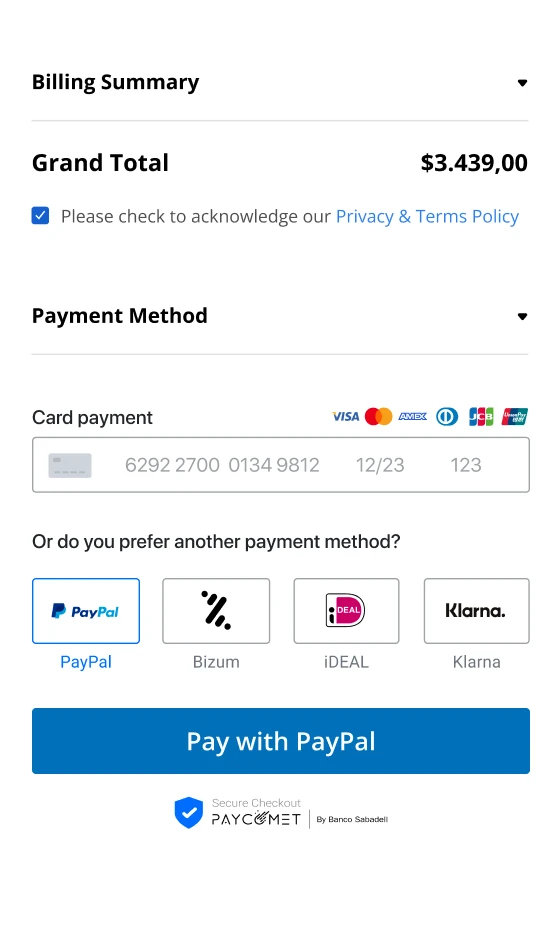 Checkout pago PayPal